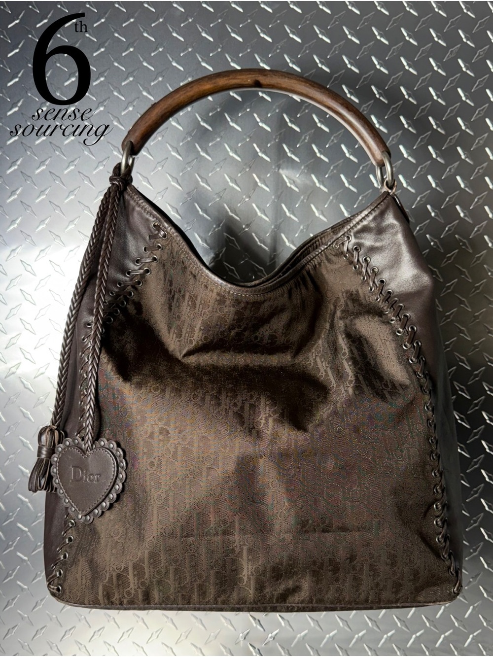 Christian Dior Vintage Diorissimo Wooden Handle Bag in Brown